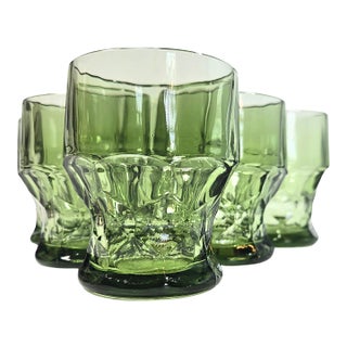 Faceted Green Georgian Lowballs - Set of Six For Sale