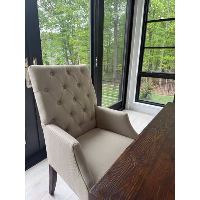 Restoration Hardware Salvaged Wood Trestle Extension Dining Table With 6 Bennett Parsons Chairs For Sale - Image 11 of 12