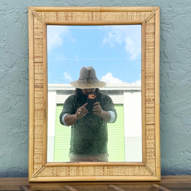 Late 20th Century Boho Chic Wicker and Rattan Wall Mirror For Sale - Image 5 of 6