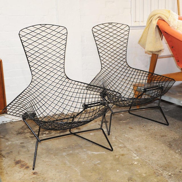An iconic pair of Harry Bertoia Bird Chairs, one of the most celebrated designs of the Mid Century Modern era. Originally...