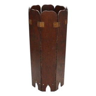 Arts & Crafts 8-Panel Oak & Brass Umbrella Stand Unsigned C1920 For Sale