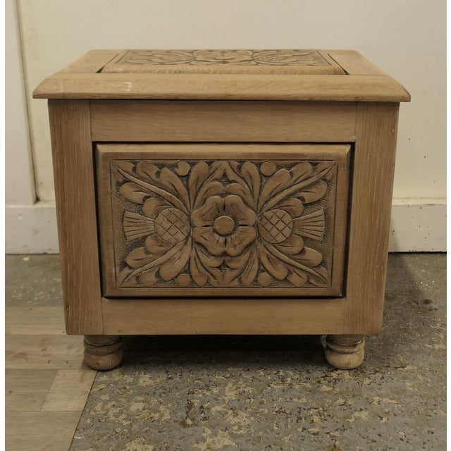 Arts and Crafts Bleached Oak Purdonium Coal Box, 1890s For Sale - Image 6 of 7