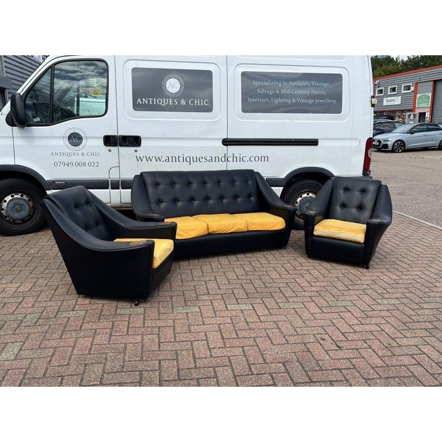 Black Mid-Century Three-Seater Sofa and Armchairs, Set of 3 For Sale - Image 8 of 18