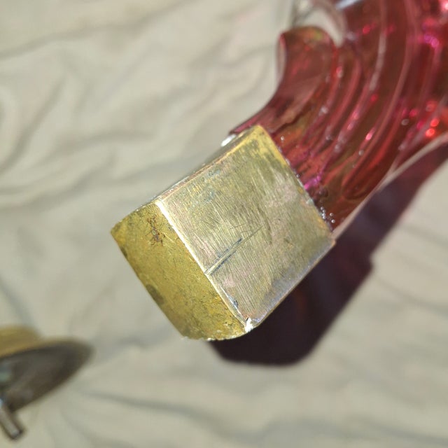 Glass 19th Century French Art Nouveau Red Art Glass/ Crystal Gilt Bronze Candle Wall Sconces Attrib. Baccarat True Left and Right Form For Sale - Image 7 of 18