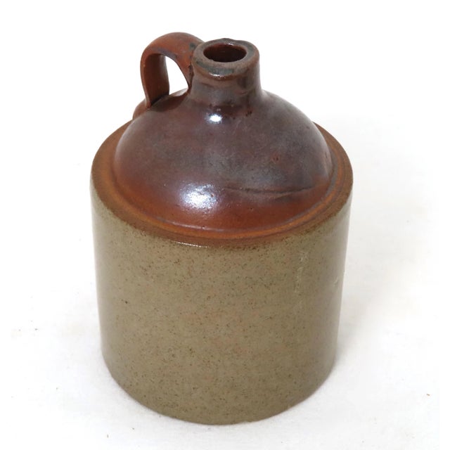 Unusual Small Pint Size Antique Classic Style American Stoneware Spirits Jug For Sale - Image 13 of 13
