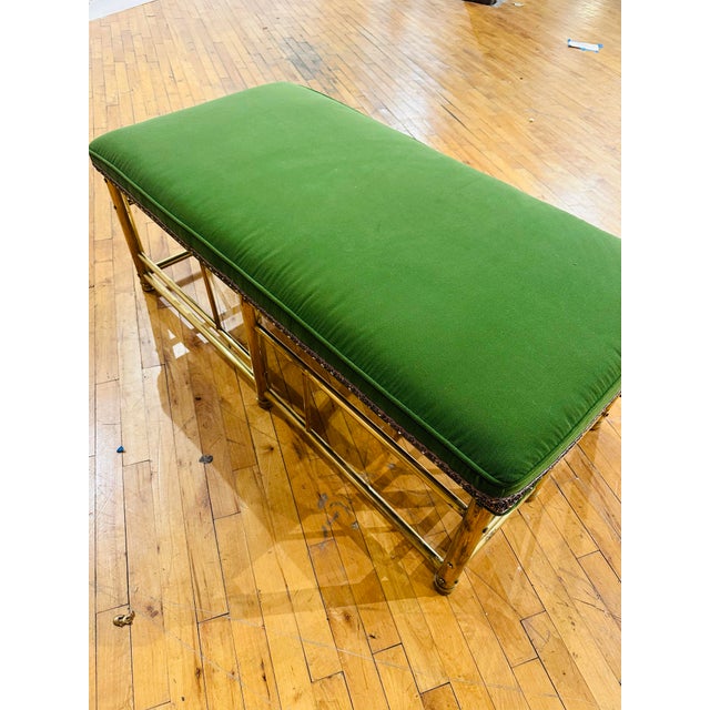 Hollywood Regency Vintage Brass Bench With New Upholstery For Sale - Image 3 of 10