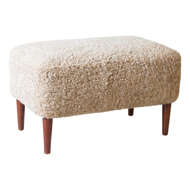 Danish Ottoman in Sheepskin For Sale