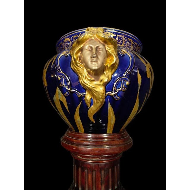 Blue Art Nouveau Planters, 20th Century, Set of 2 For Sale - Image 8 of 13