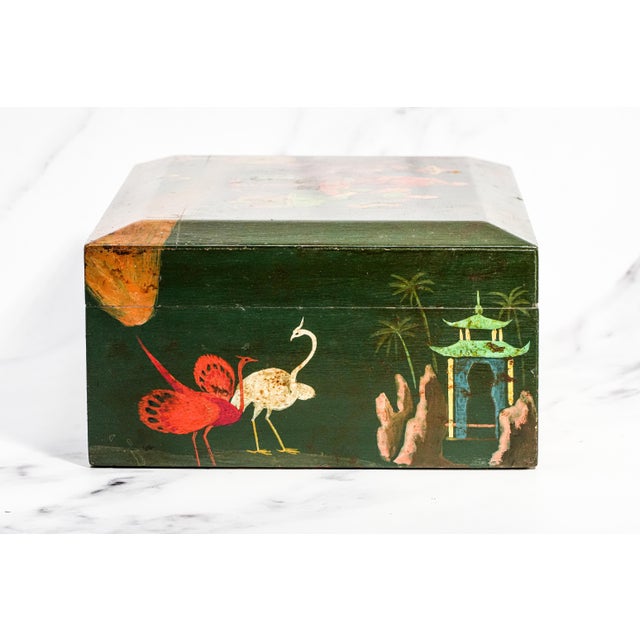 Lovely Asian Inspired Antique Hand Painred Large Humidor Box Chinoiserie Home Decor For Sale - Image 13 of 18