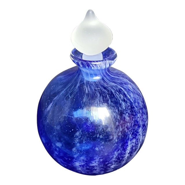 2000s Hand Blown Glass Perfume Bottle With Stopper For Sale