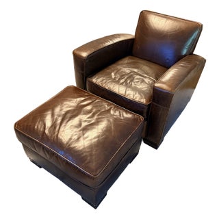 Restoration Hardware Library Chair With Ottoman For Sale