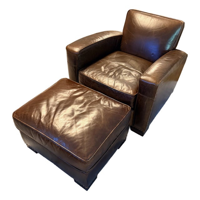 Restoration Hardware Library Chair With Ottoman For Sale