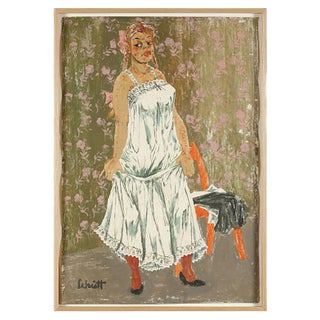 Franz Theodor Schütt, Stehendes Mädchen im Unterrock, Original Color Lithograph, 1960 For Sale