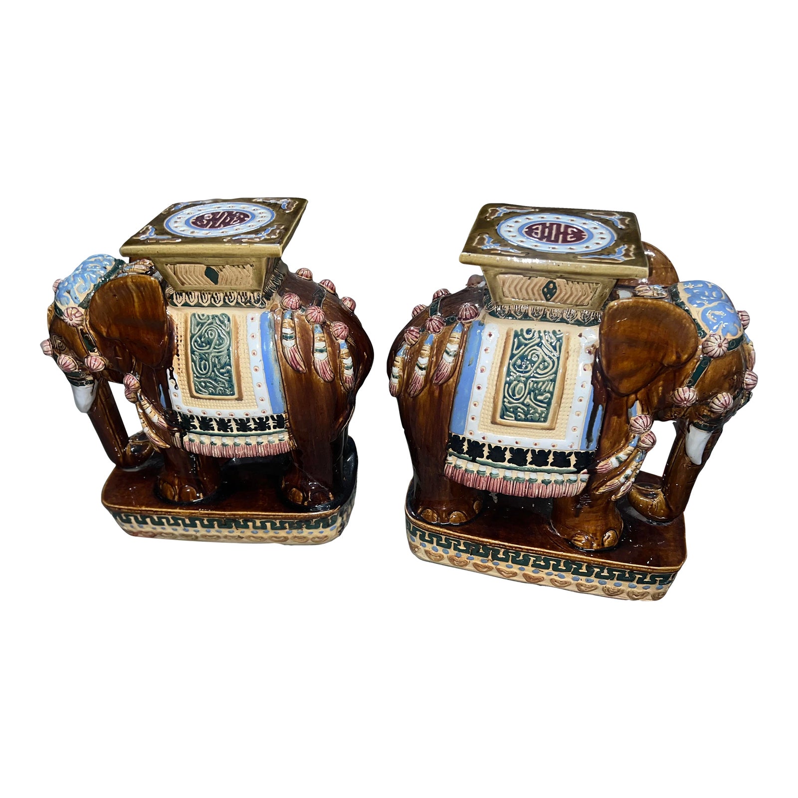 1970s Brown Ceramic Elephants- a Pair | Chairish