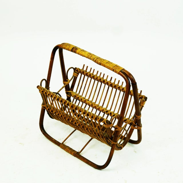 Wood Mid-Century Italian Bamboo and Wicker Magazine Stand For Sale - Image 7 of 10