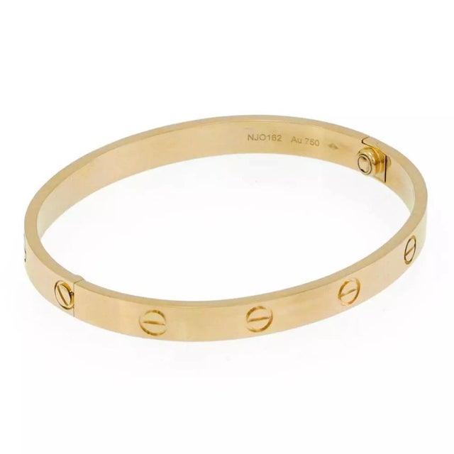 Contemporary Cartier 18k Yellow Gold Love Bangle Bracelet Size 18 w/Screwdriver & Cert For Sale - Image 3 of 6