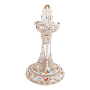 1930s White Floral Cut to Clear Perfume Bottle