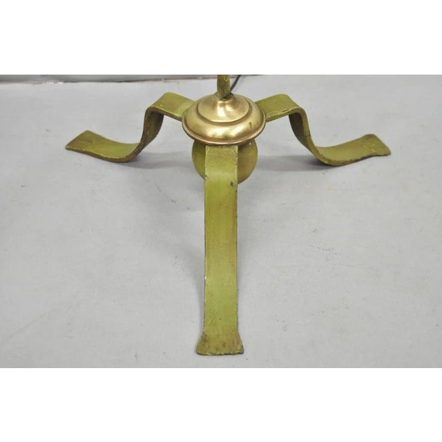 Renaissance Antique Spanish Renaissance Gothic Green Iron & Brass Tripod Pole Floor Lamp For Sale - Image 3 of 14