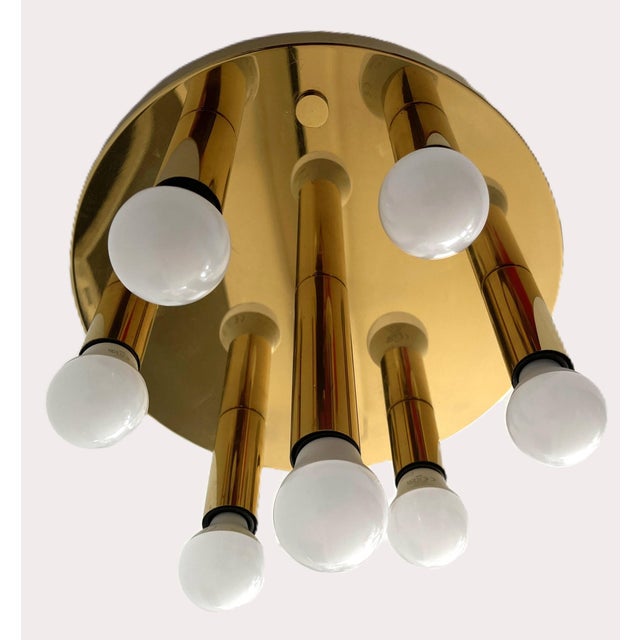 Metal Mid-Century Brass Seven Light Flush Mount by Sölken Leuchten, 1970s For Sale - Image 7 of 9
