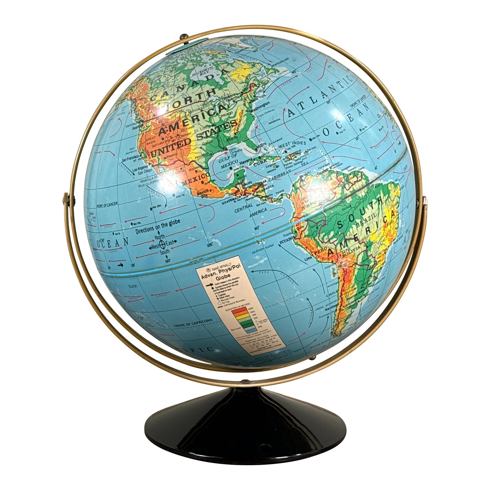 Vintage Large 20" Mid Century Rand McNally World Globe on Stand