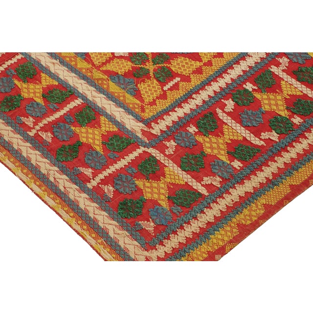 Chinese Vintage Chinese Textile, Red With Vibrant Geometric Brocade - Rug & Kilim For Sale - Image 3 of 5
