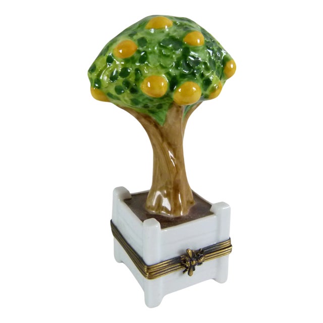 1980s Limoges Peint Main Orange Tree in Planter Trinket Box by Chamart Exclusif For Sale