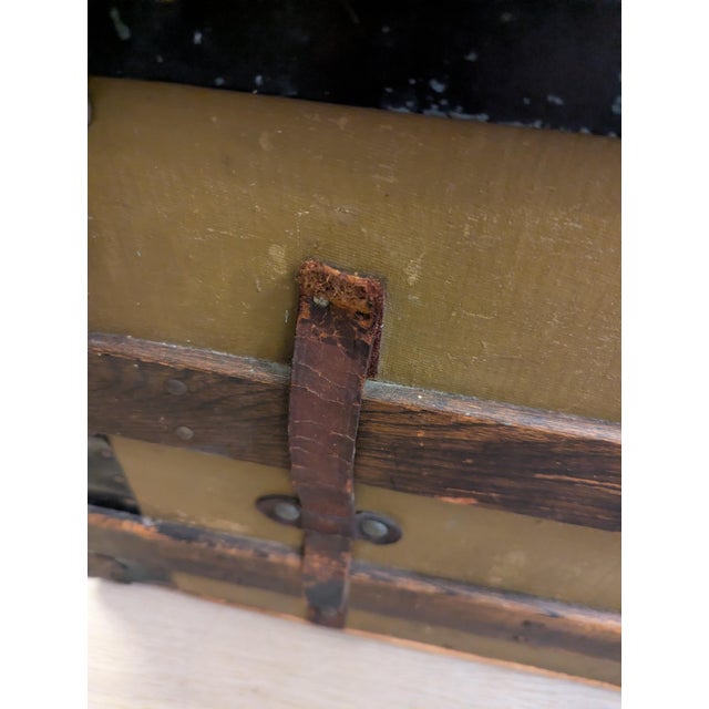 19th Century American Canvas and Oak Flat-Top Steamer Trunk With Lithograph Interior For Sale - Image 15 of 15