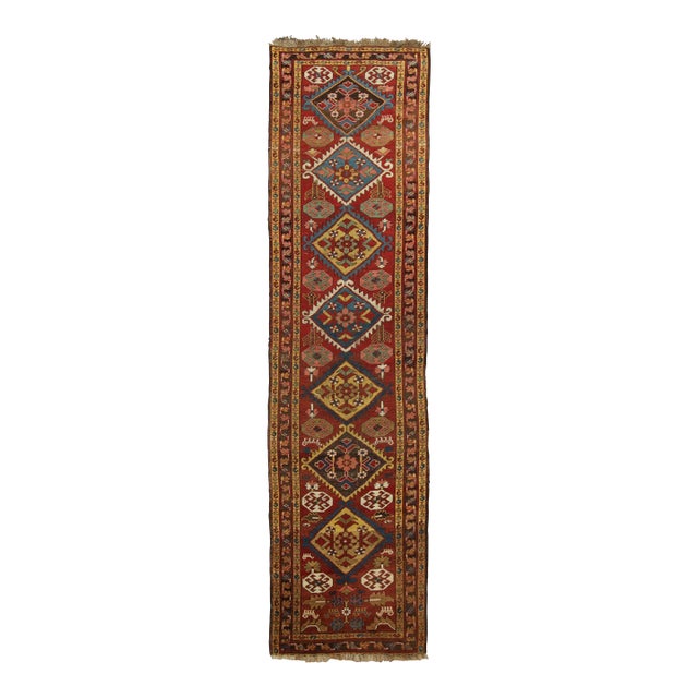 Antique Northwest Persian Runner, Geometric Medallions on Deep Red - Rug & Kilim For Sale