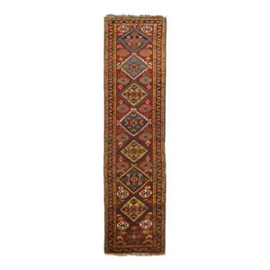 Antique Northwest Persian Runner, Geometric Medallions on Deep Red - Rug & Kilim