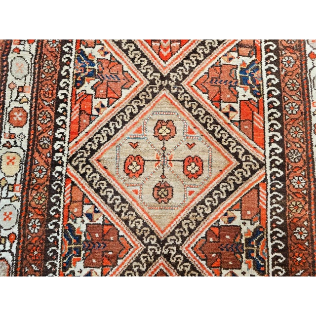 Antique Persian Malayer Handwoven Runner, Geometric Tribal Pattern, Red & Ivory, 4’ X 12’ For Sale - Image 12 of 12