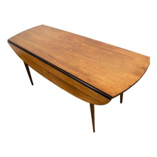 Mid Century Modern Dining Table Attributed to Broyhill Brasilia Walnut Drop Leaf X2 Oval MCM For Sale