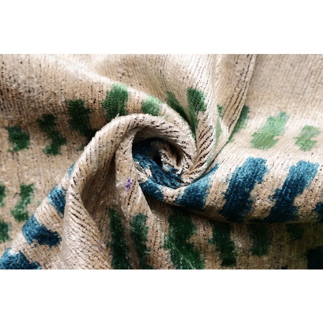 Handmade Velvet Ikat Throw Pillow 20x20 | Organic Dyed Neutral Stripe For Sale In San Francisco - Image 6 of 8