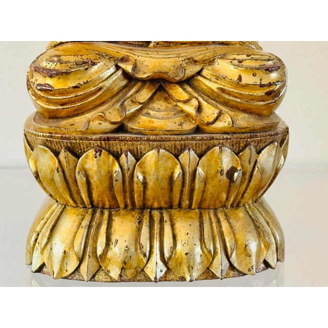 Late 19th Century Qing Dynasty Gilt Wood Carved Buddha For Sale - Image 9 of 12