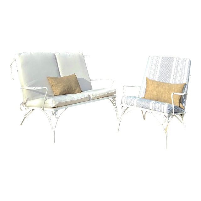 Vintage Wrought Iron Outdoor Patio Seating For Sale