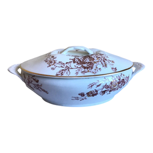Early 20th Century VTG Haviland & Co Limoges France Brown Floral Gold Covered Vegetable Tureen