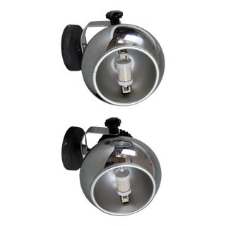 Vintage Adjustable Space Age Eyeball Wall Lamps in Chromed Metal, 1970s, Set of 2 For Sale