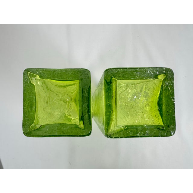 Light Green Mid 20th Century Vibrant Green Vintage Crackle Finish Rectangular Vases- a Pair For Sale - Image 8 of 10