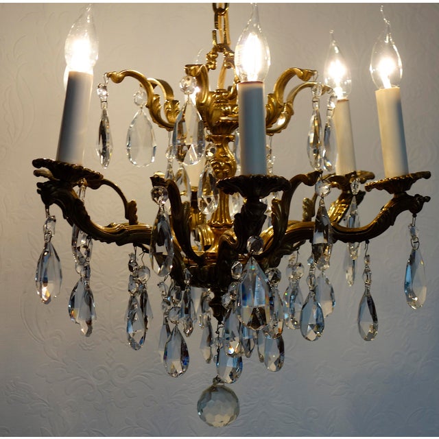 Palwa Brass Lead Crystal Six Liight Chandelier 6 Lights from Palwa, 1960s For Sale - Image 10 of 15