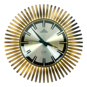 Mid-Century Modern Sunburst Wall Clock in Brass from Meister Anker, 1960s