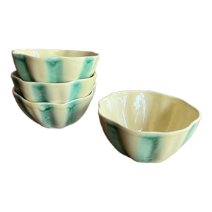 1950s Vintage Caldas Portugal Melon Bowls – Green & Cream Majolica - Set of 4