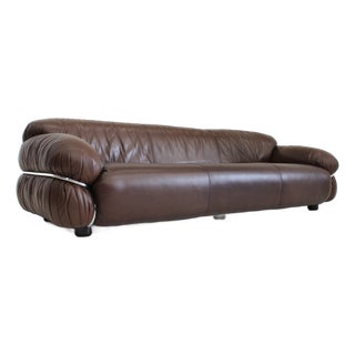 Sesann Sofa in Brown Leather attributed to Gianfranco Frattini for Cassina, 1970s For Sale