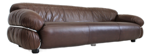 Sesann Sofa in Brown Leather attributed to Gianfranco Frattini for Cassina, 1970s