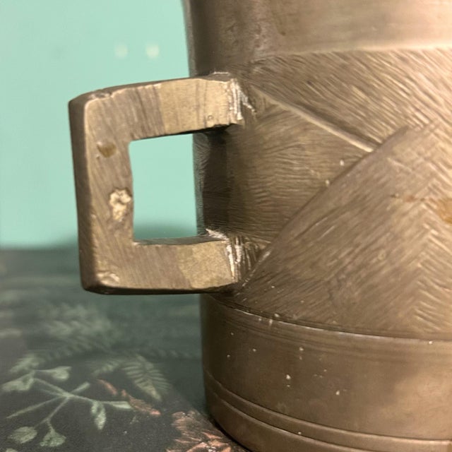 Metal Vintage Pharmacy Apothecary Brass Mortar For Sale - Image 7 of 12