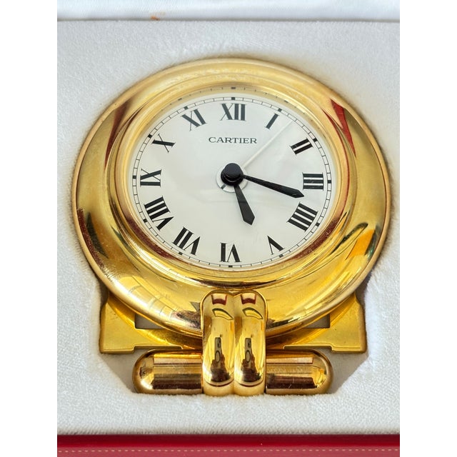 Cartier Colisee Art Deco 24k Gold-Plated Travel Desk Clock, 1990s For Sale - Image 9 of 14