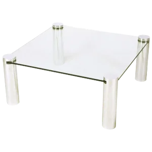 Italian Style Chrome Cylinder and Glass Square Coffee Table
