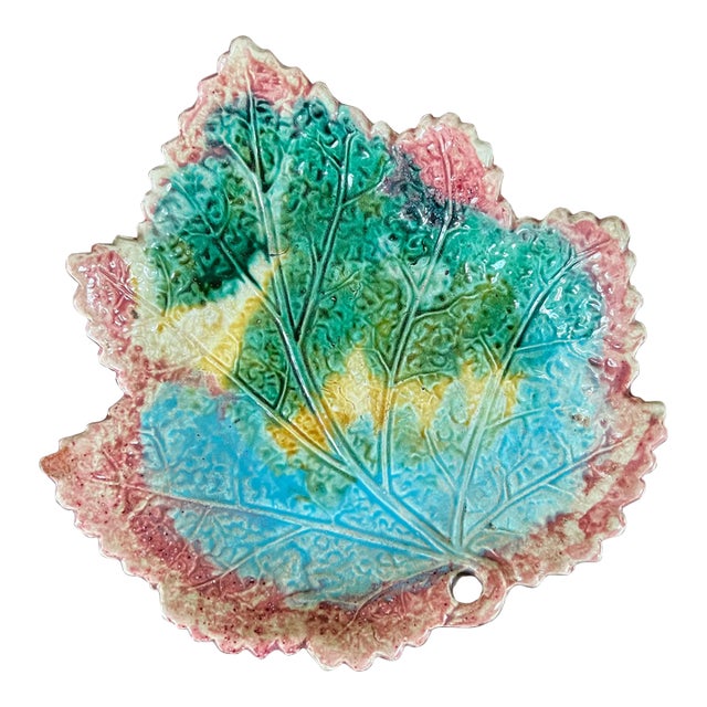 Antique 19 Century English Majolica Leaf Plate C1860s For Sale