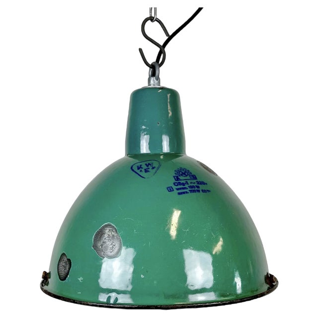 Industrial Green Enamel Factory Lamp, 1960s For Sale