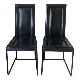 Postmodern Italian Black Leather Chairs 1970s, Italy, Pair For Sale