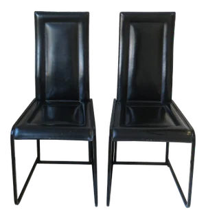 Postmodern Italian Black Leather Chairs 1970s, Italy, Pair