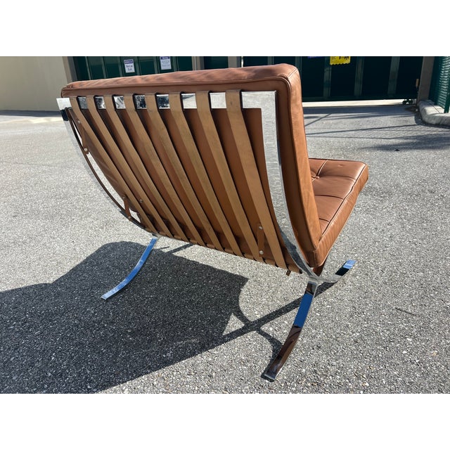 1970s Midcentury Barcelona Style Chair in Stainless Steel and Leather For Sale - Image 5 of 14